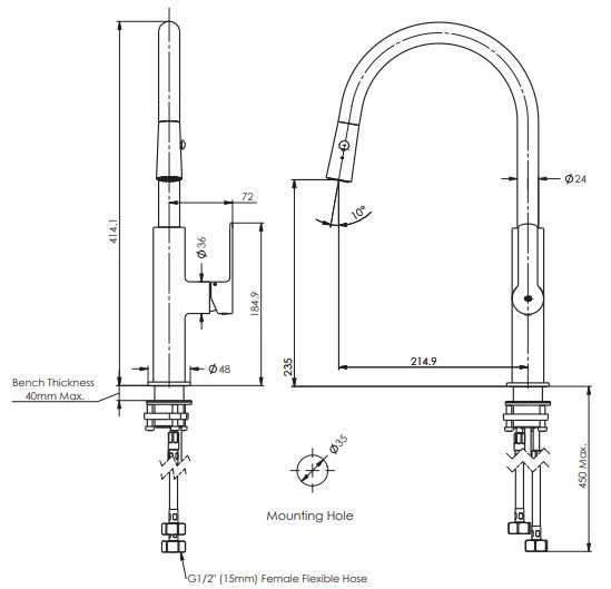Green Astro II Pull-Down Sink Mixer - Brushed Nickel - Image 2