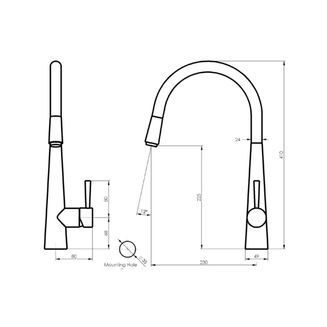 Greens Galiano Pull-Down Sink Mixer - Gun Metal - Image 2