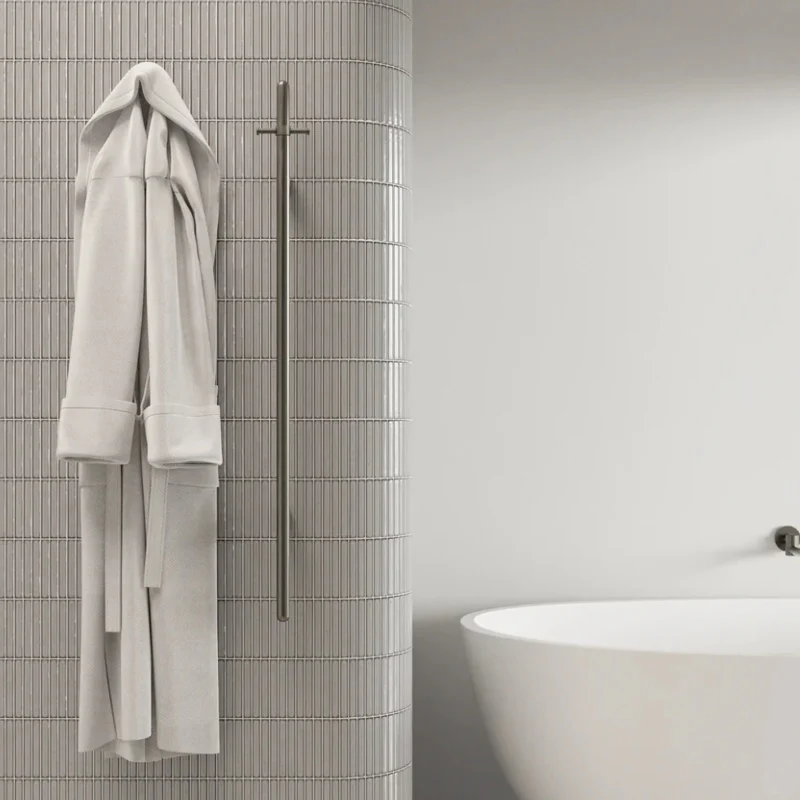 Meir Heated Vertical Towel Rail - PVD Brushed Nickel - Image 3