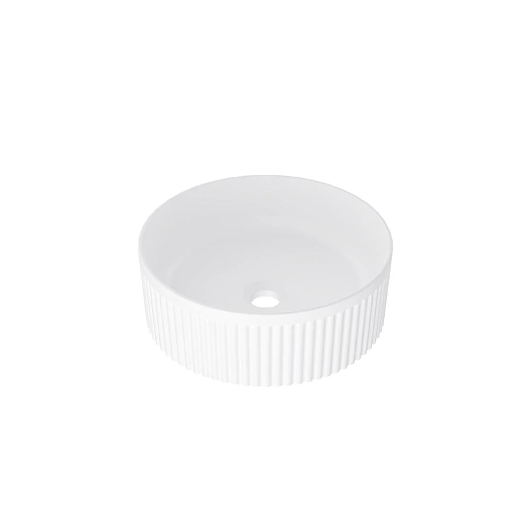 Linsol Infinity 370mm Round Above Counter Fluted Basin - Matte White
