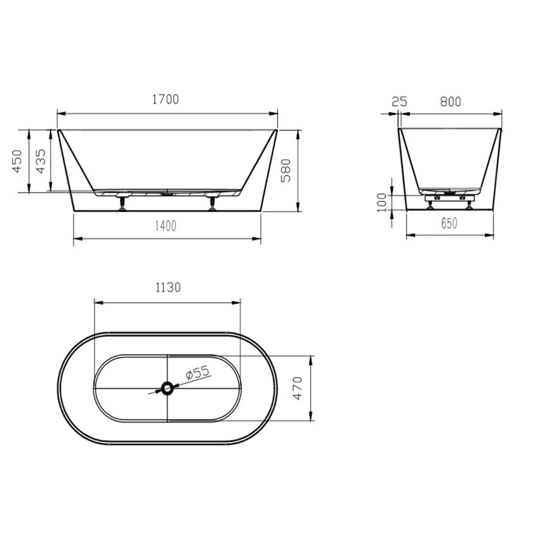 Linsol Joseph 1700mm Freestanding Bath - Gloss White - Image 2