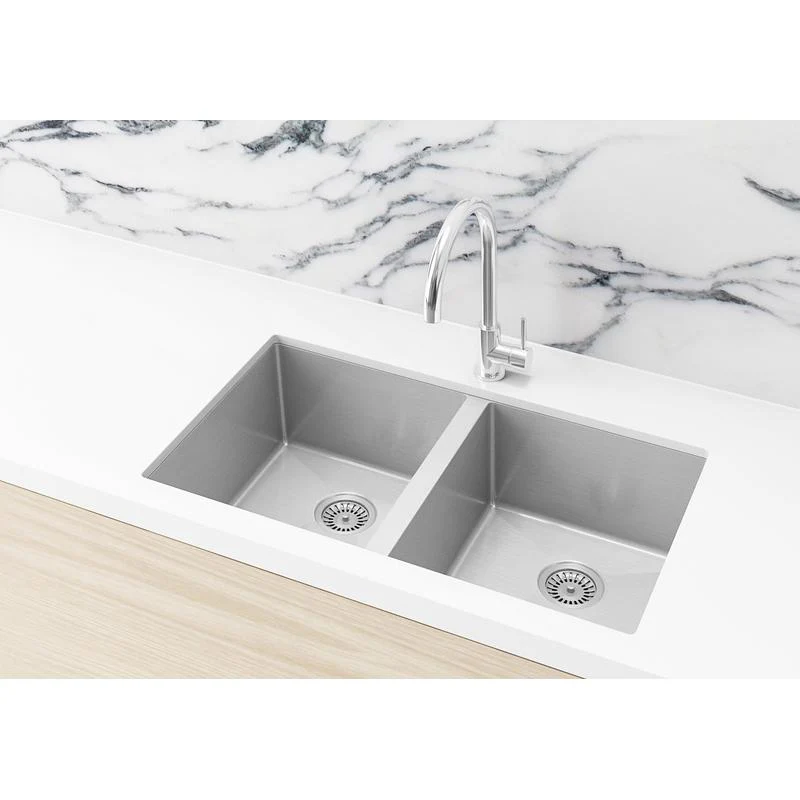 Meir Lavello Kitchen Sink Double Bowl 760 x 440 - PVD Brushed Nickel - Image 3