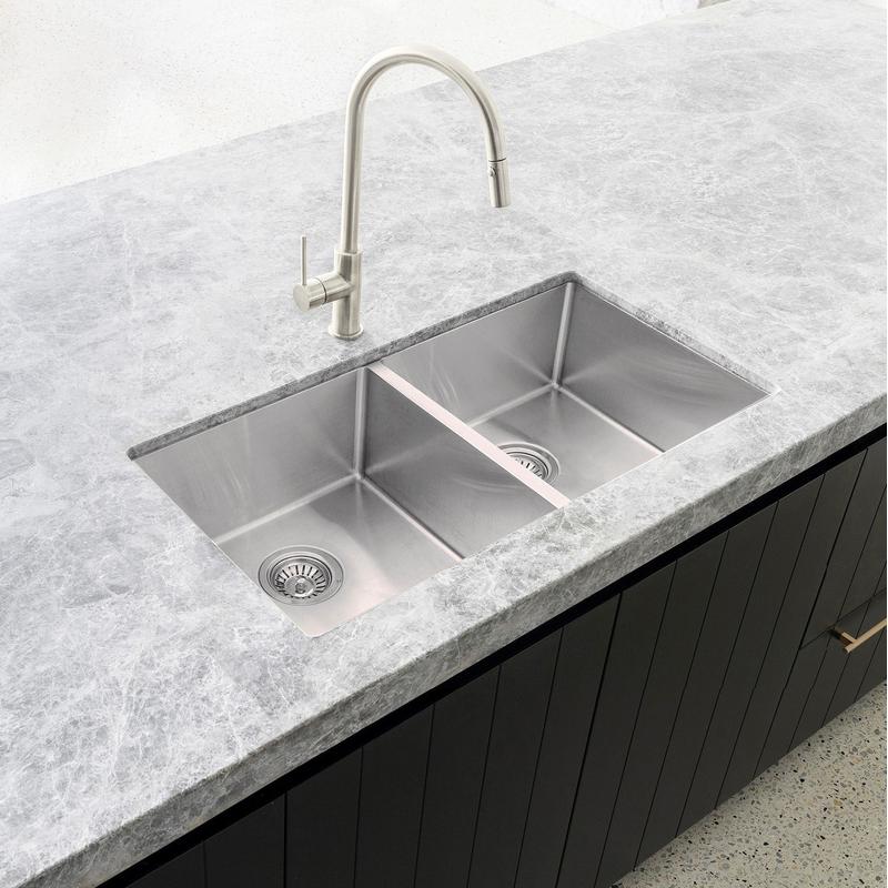 Meir Lavello Kitchen Sink Double Bowl 760 x 440 - PVD Brushed Nickel - Image 4