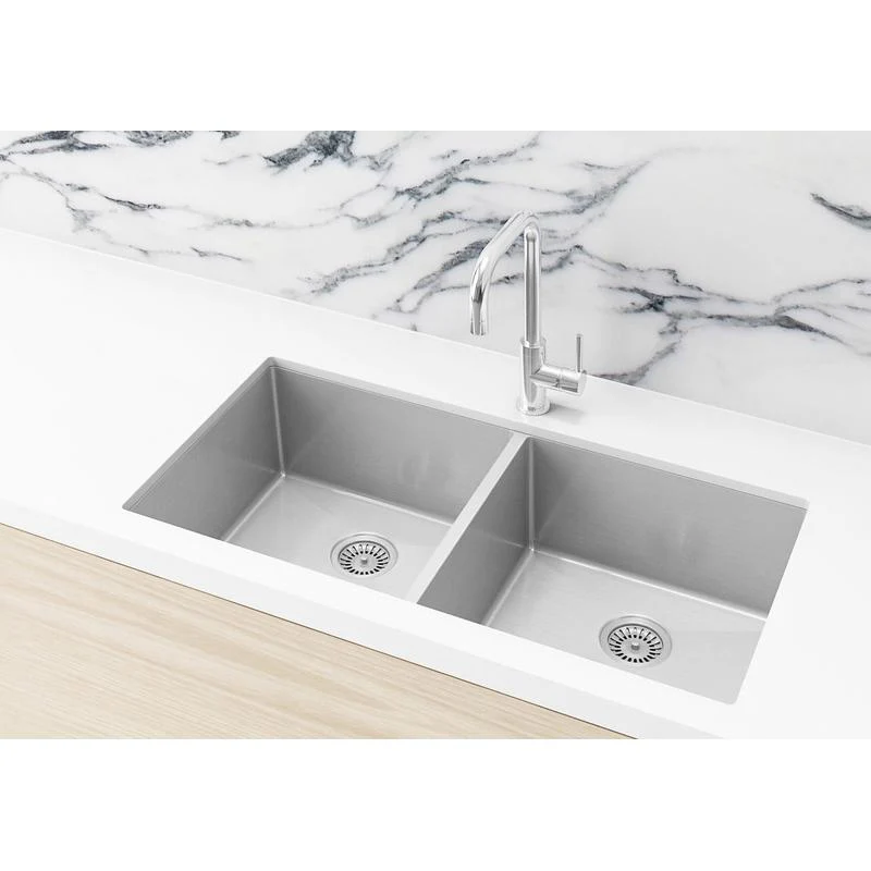 Meir Kitchen Sink - Double Bowl 860 x 440 - PVD Brushed Nickel