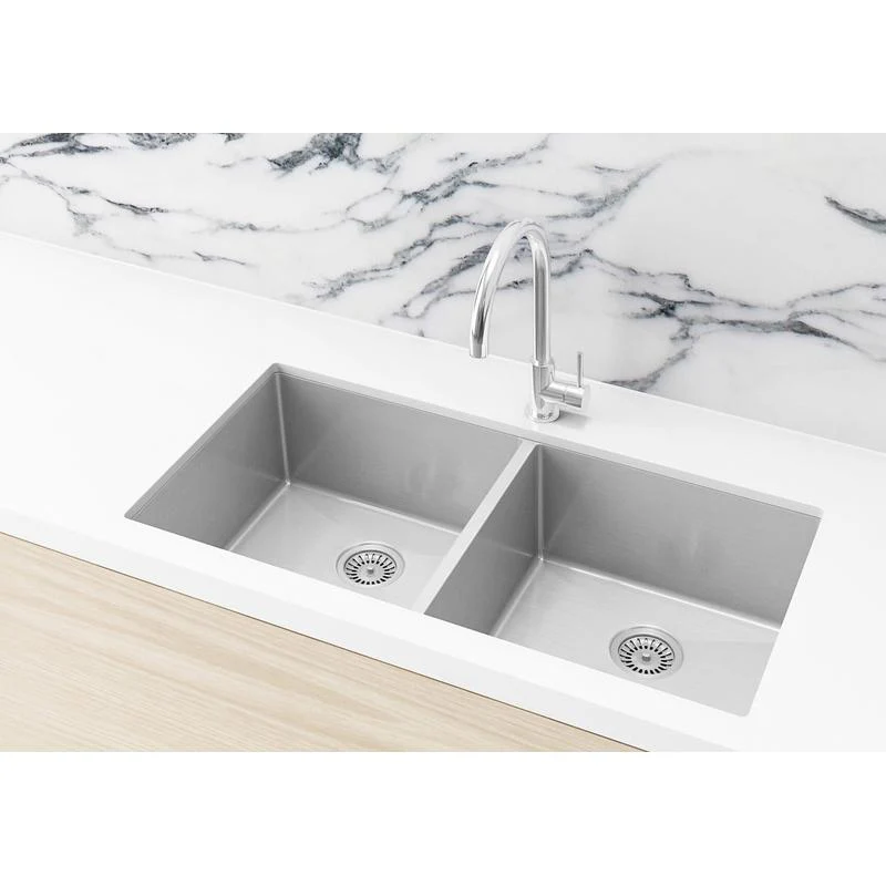 Meir Kitchen Sink - Double Bowl 860 x 440 - PVD Brushed Nickel - Image 2