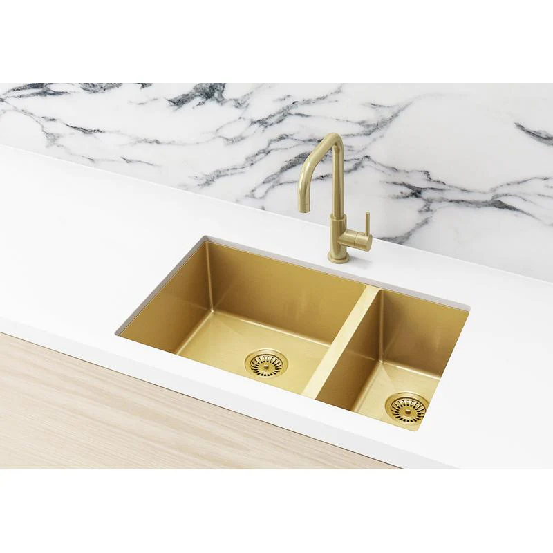 Meir Lavello Kitchen Sink One and Half Bowl 670 x 440 - PVD Brushed Bronze Gold