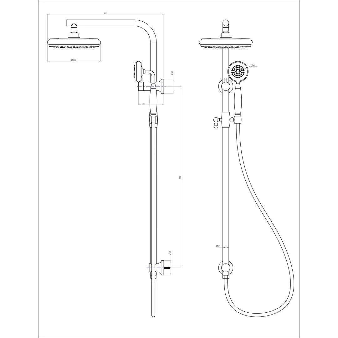 Linsol Klassique Shower Combination with 210mm Head - Gunmetal - Image 3