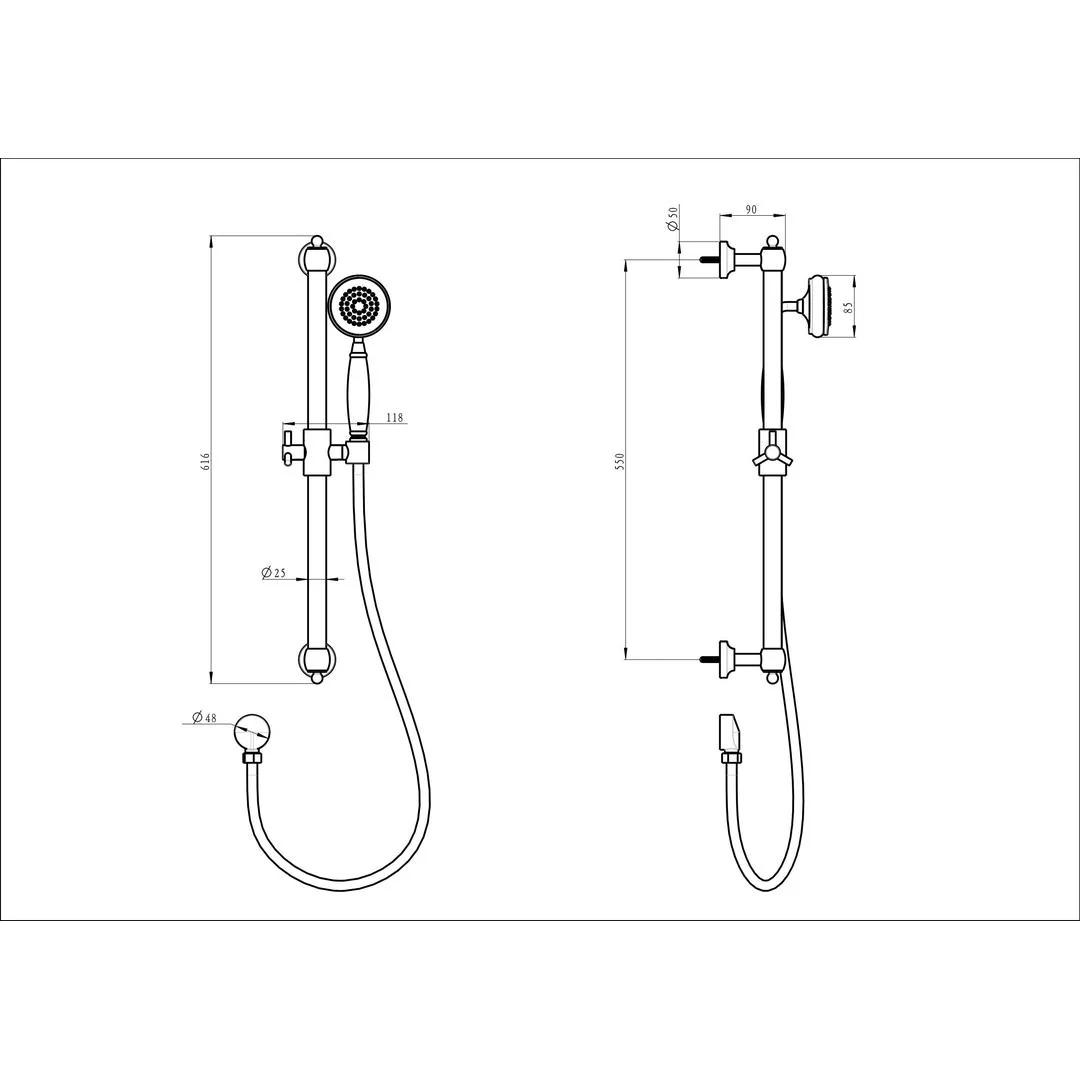 Linsol Klassique Sliding Shower Rail - Brushed Brass - Image 2