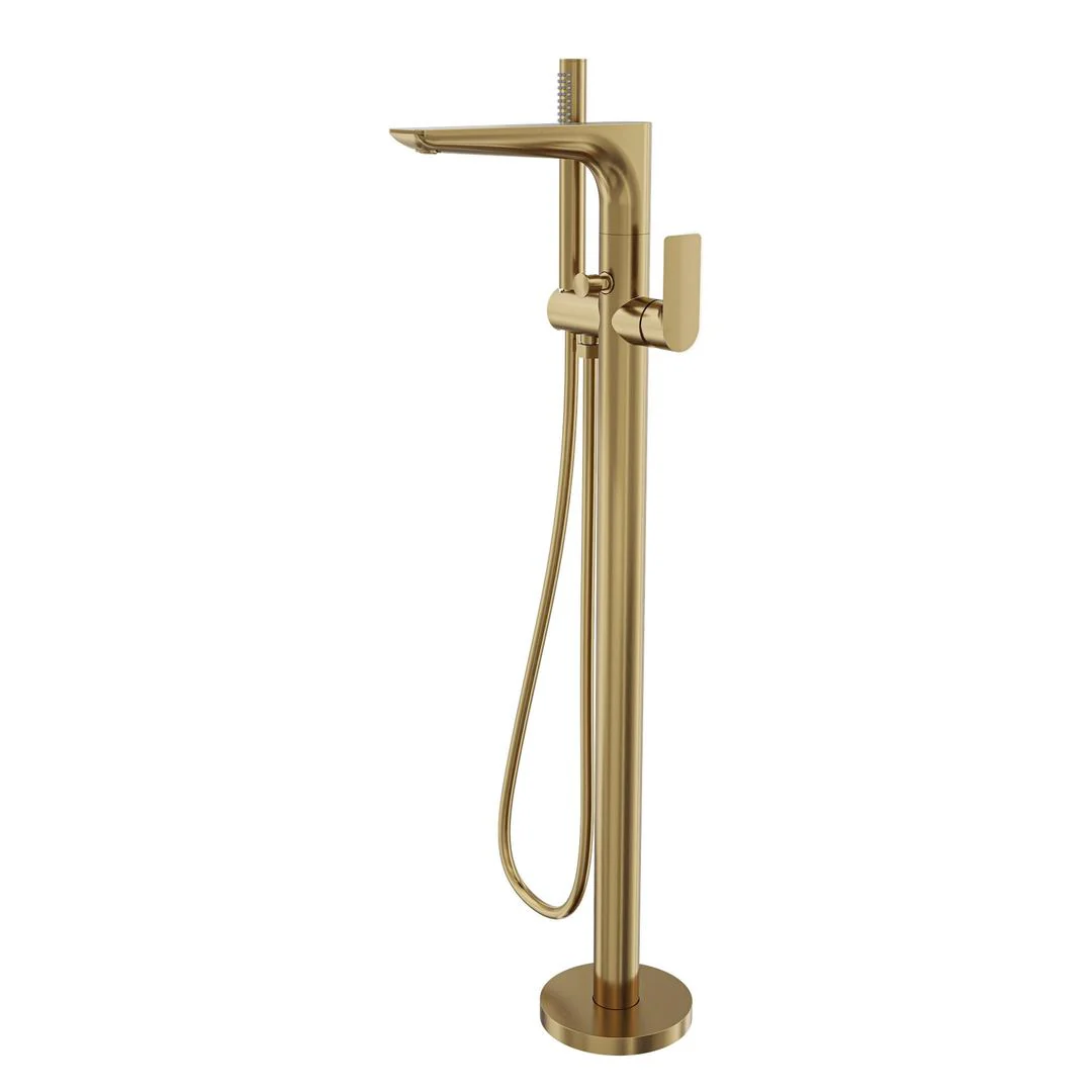 Linsol Kyah Freestanding Bath Filler with Hand Shower - Brushed Brass