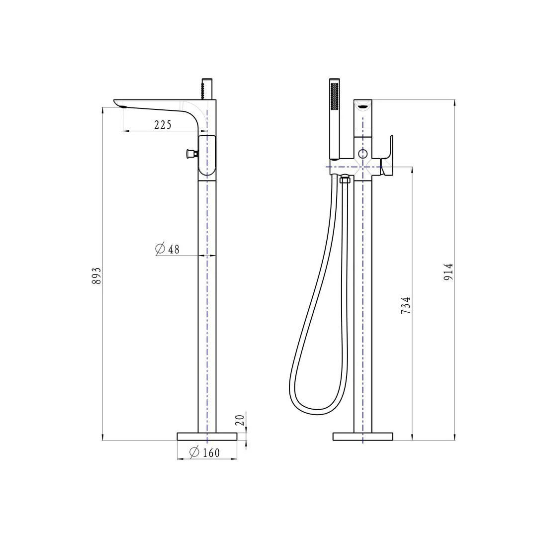Linsol Kyah Freestanding Bath Filler with Hand Shower - Brushed Brass - Image 3