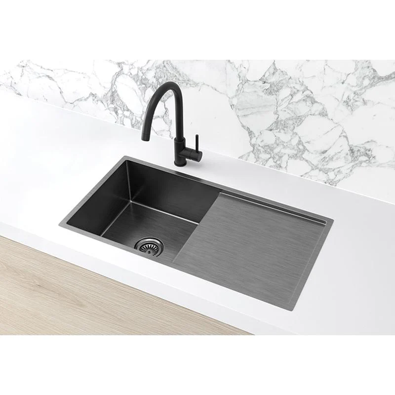 Meir Lavello Kitchen Sink Single Bowl & Drainboard 840 x 440 - PVD Gun Metal Black