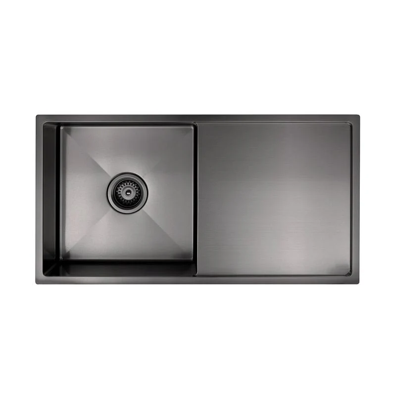 Meir Lavello Kitchen Sink Single Bowl & Drainboard 840 x 440 - PVD Gun Metal Black - Image 2