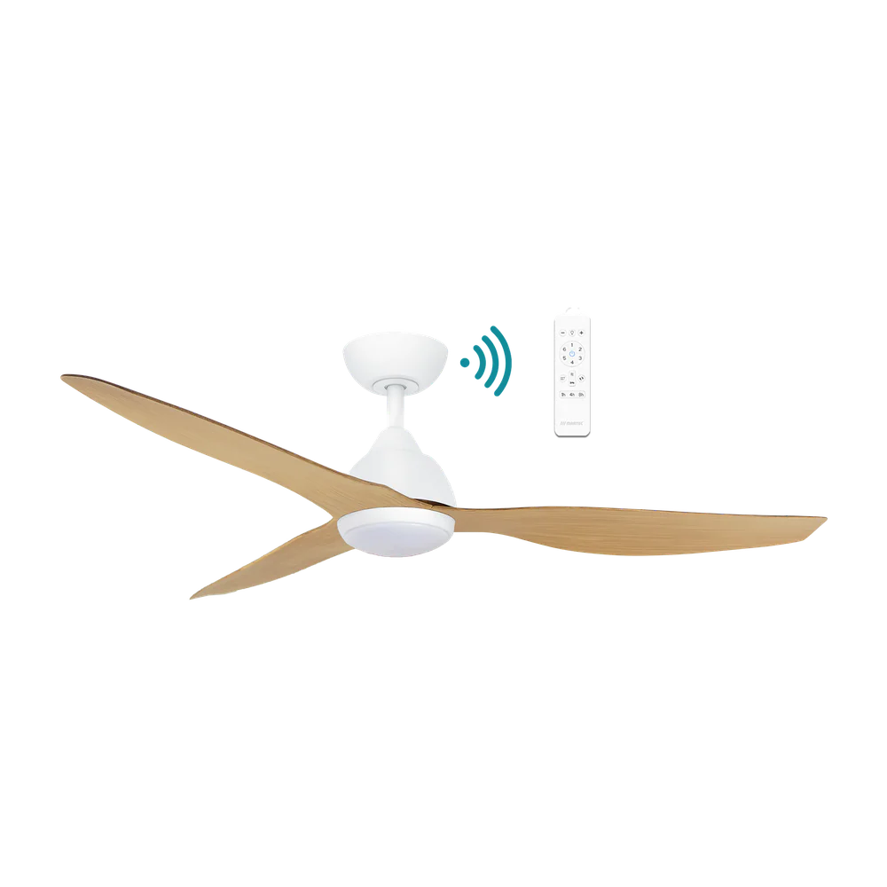 Martec Avoca DC 48″ Smart Ceiling Fan With WIFI Remote Control + LED Light - Matt White/Oak