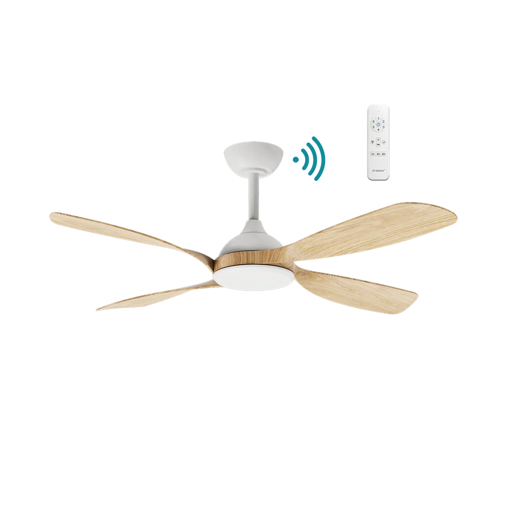 Martec Hampton DC 52″ Smart Ceiling Fan With WIFI Remote Control - Matt White / Oak