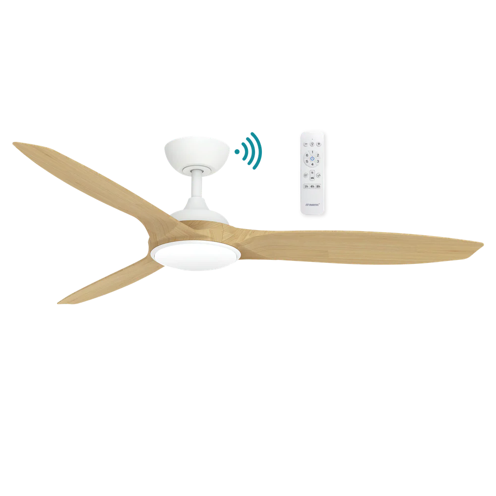 Martec Newport DC 56″ Smart Ceiling Fan With WIFI Remote Control + LED light - Matt White / Oak