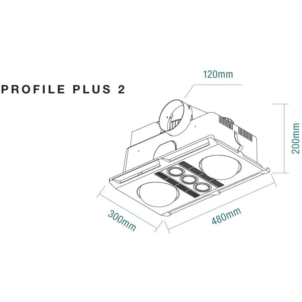 Martec Profile Plus DC 2  3-in-1 Bathroom Heater with 2 Heat Lamps, Exhaust Fan and GU10 LED Light - White - Image 2