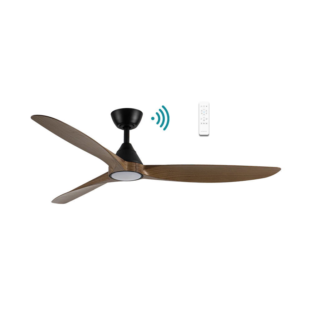 Martec Seaforth DC 52″ Smart Ceiling Fan With WIFI Remote Control + LED light - Matt Black / Teak