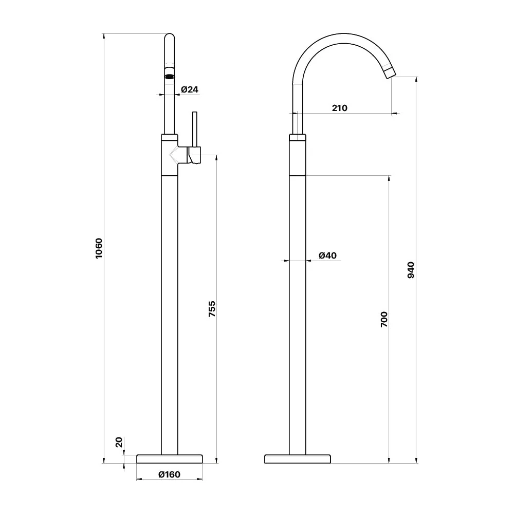 Mixx Matcha Floor Mounted Bath Filler - Brushed Nickel - Image 2