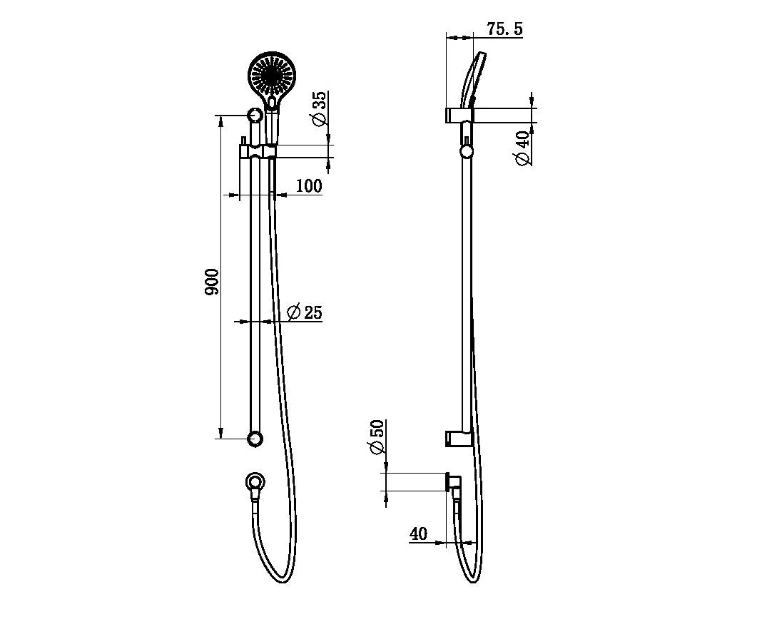 Nero Mecca Care 25mm Grab Rail And Adjustable Shower Rail Set 900mm - Brushed Bronze - Image 2