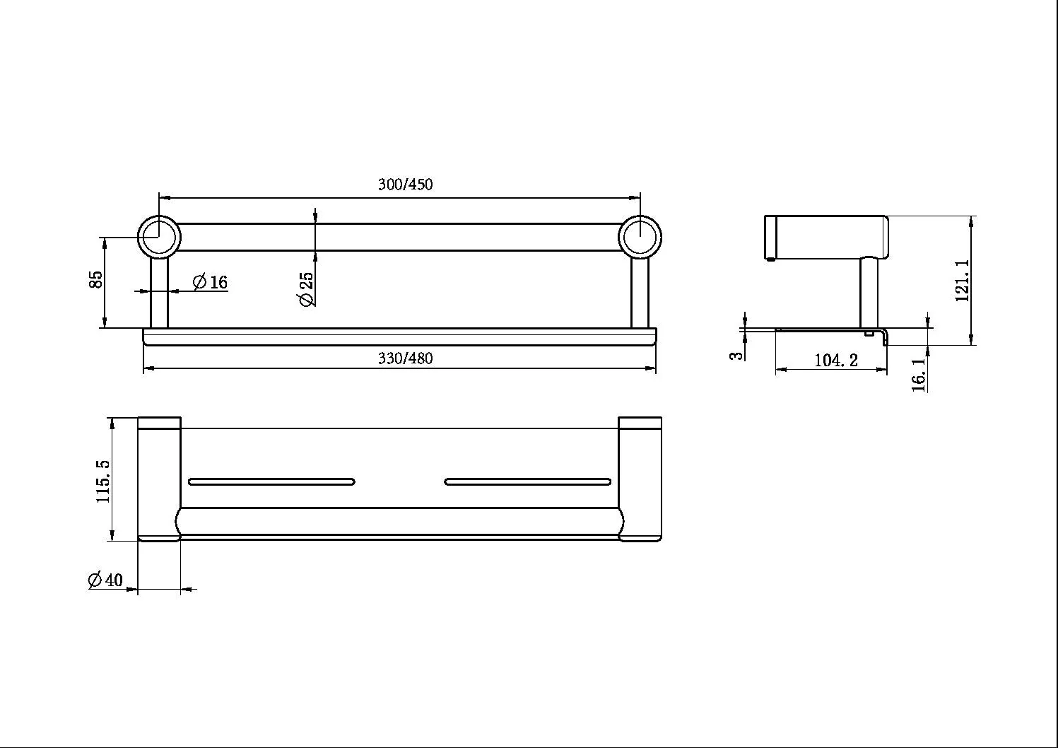 Nero Mecca Care 25mm Grab Rail With Shelf - Gun Metal - Image 3