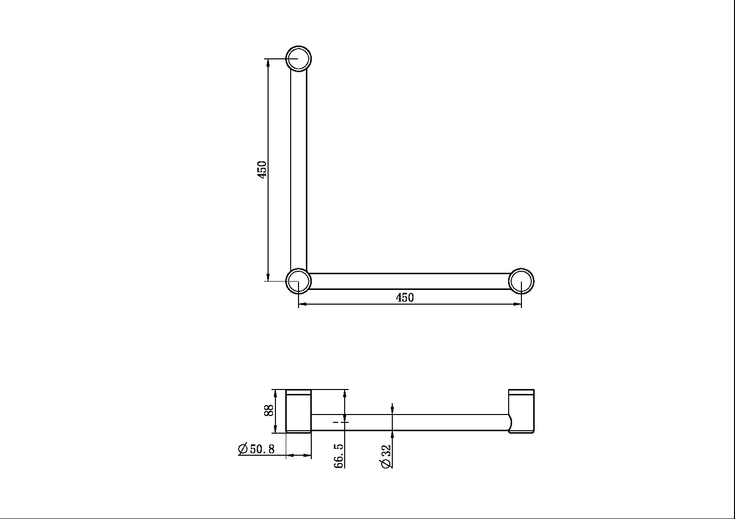 Nero Mecca Care 32mm Ambulant Toilet Grab Rail 90 Degree 450x450mm - Black Matte - Image 3