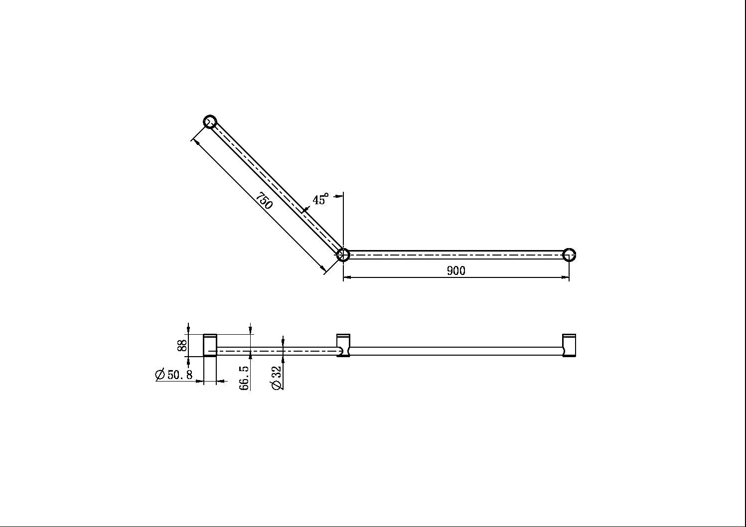 Nero Mecca Care 32mm Dda Grab Rail Set 45 Degree 750x900mm - Black Matte - Image 3