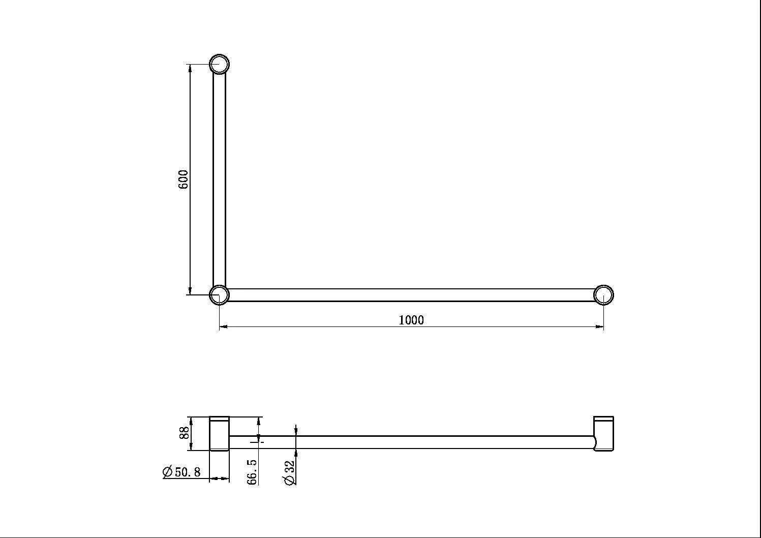 Nero Mecca Care 32mm Dda Grab Rail Set 90 Degree 600x1000mm - Black Matte - Image 3