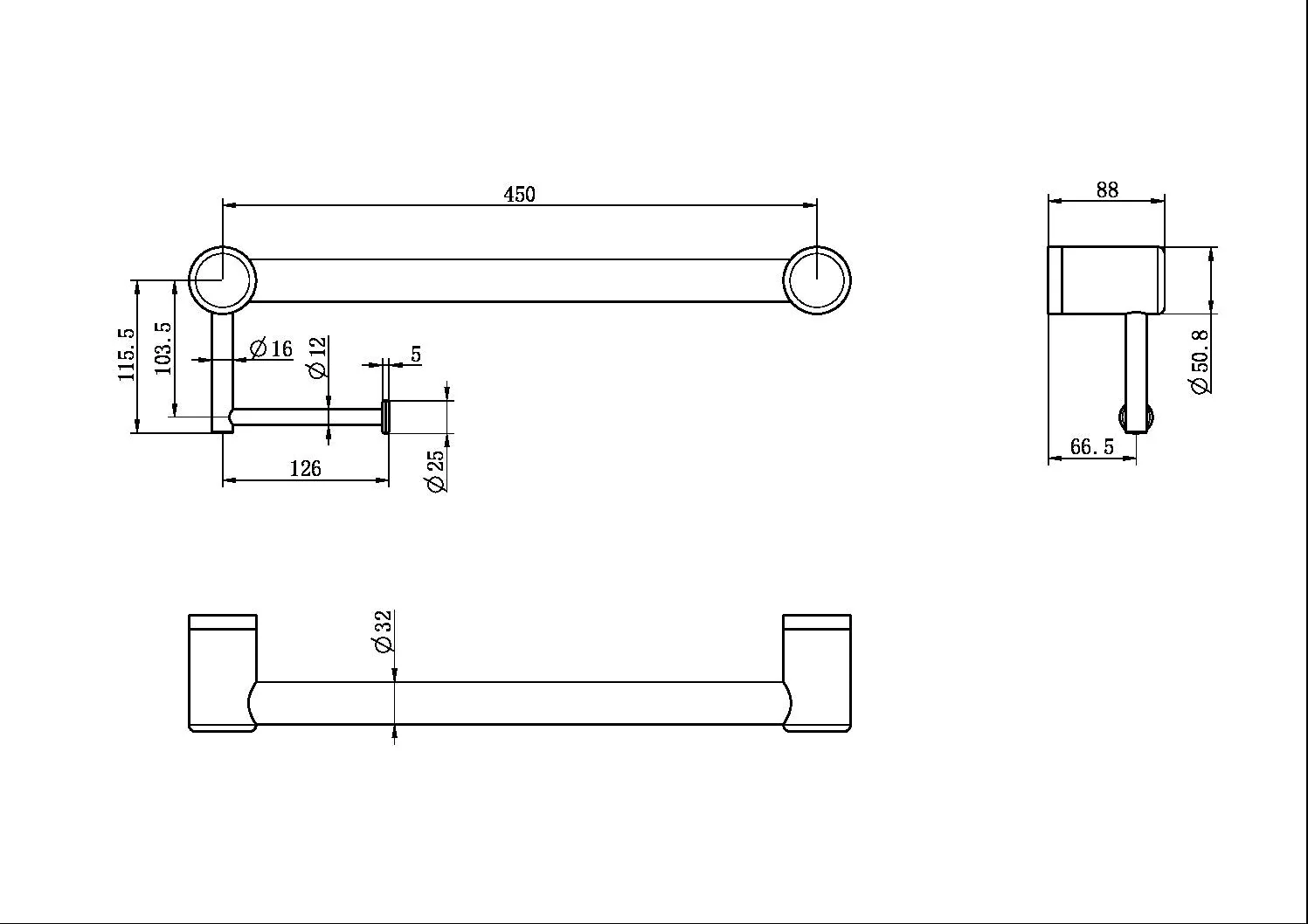 Nero Mecca Care 32mm Grab Rail With Toilet Roll Holder 450mm - Brushed Gold - Image 3