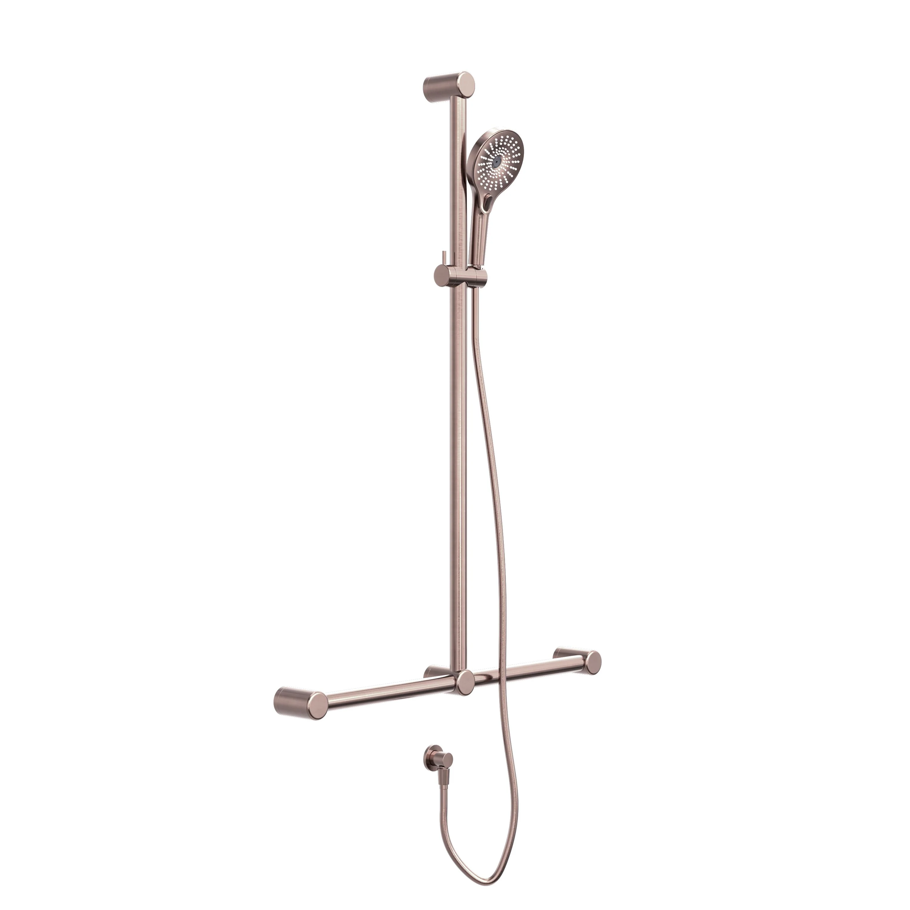 Nero Mecca Care 32mm T Bar Grab Rail And Adjustable Shower Set 1100x750mm - Brushed Bronze