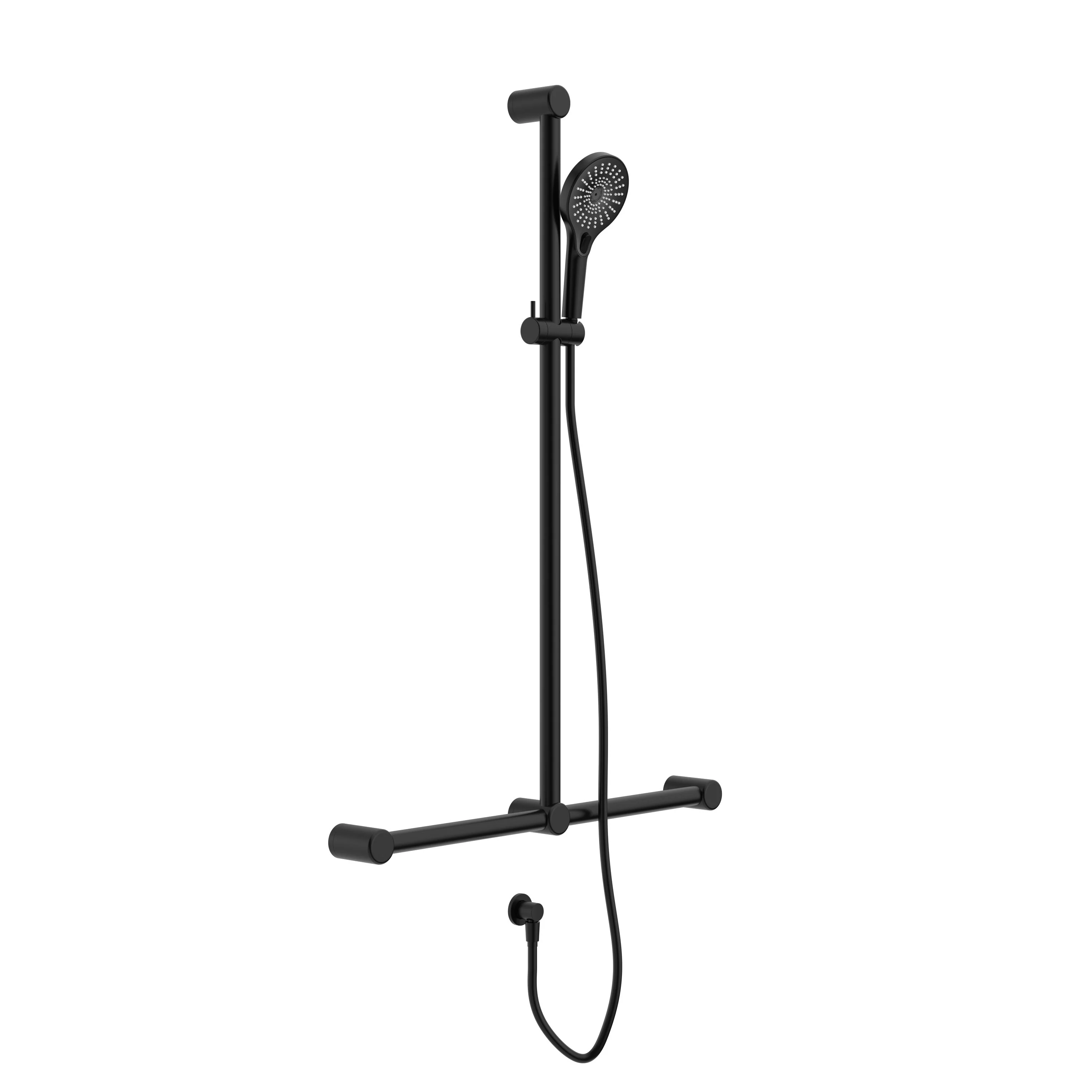 Nero Mecca Care 32mm T Bar Grab Rail And Adjustable Shower Set 1100x750mm - Black Matte