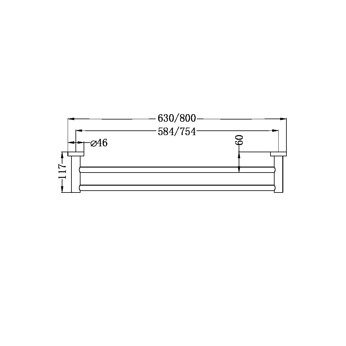 Nero Mecca Double Towel Rail - Brushed Nickel - Image 4
