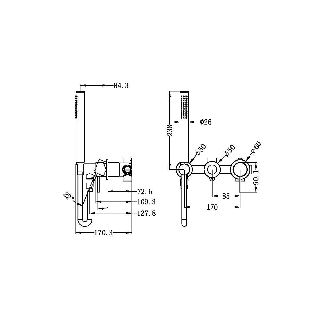 Nero Mecca Shower Mixer Diverter System Separate Back Plate - Brushed Bronze - Image 3