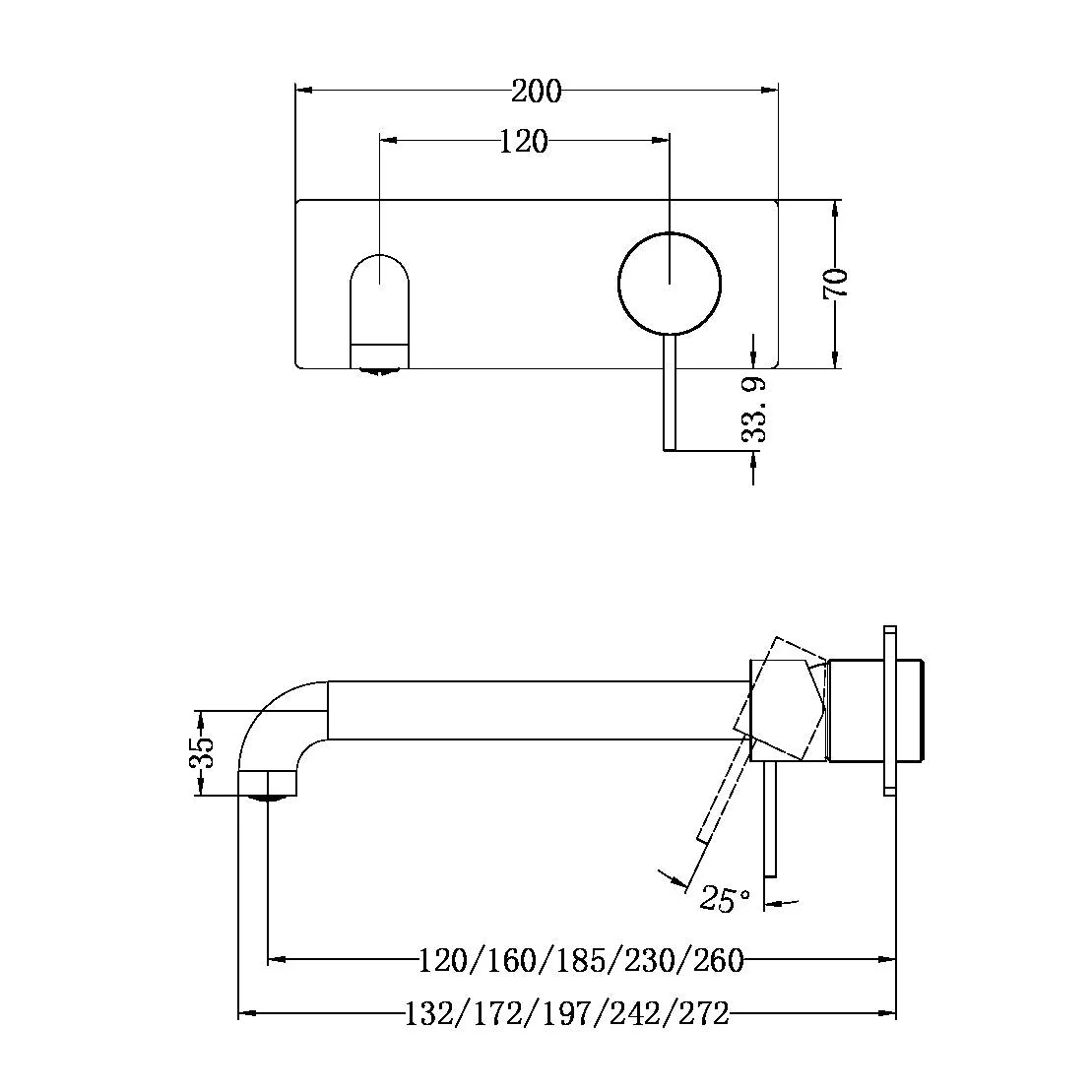 Nero Mecca Wall Basin/Bath Mixer (Trim Kit Only) - Black Matte - Image 2