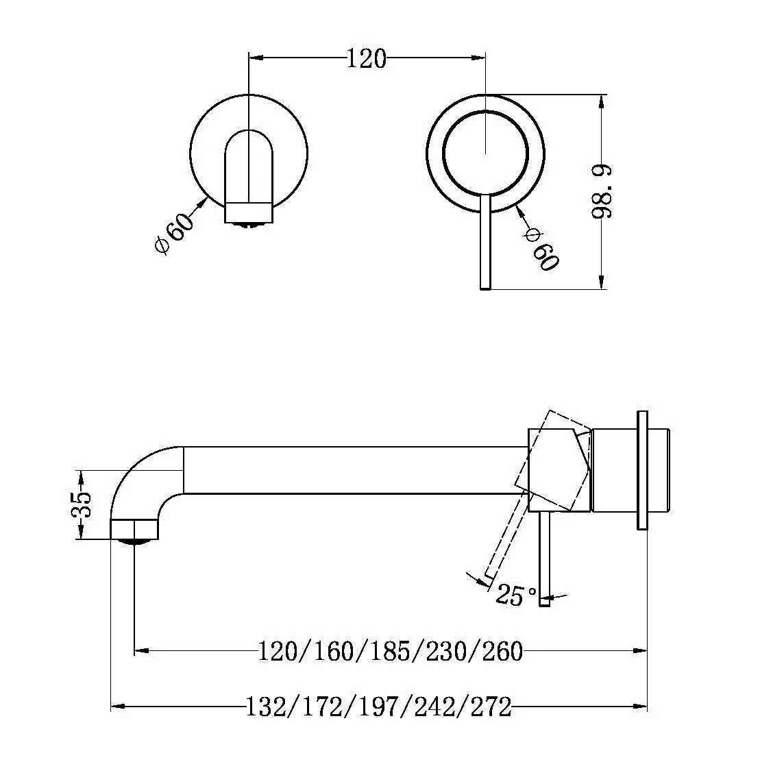 Nero Mecca Wall Basin/Bath Mixer Separate Back Plate - Brushed Nickel - Image 5
