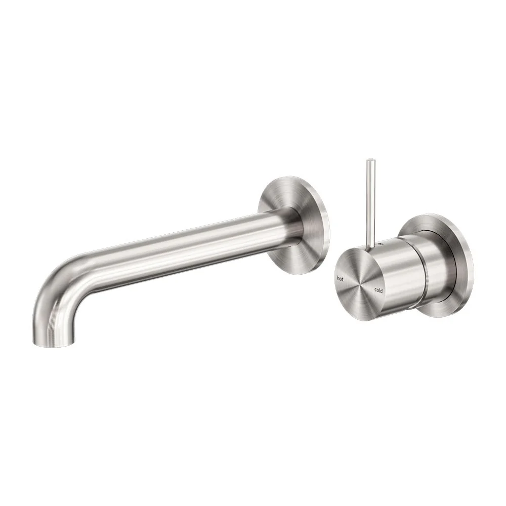 Nero Mecca Wall Basin/Bath Mixer Separate Back Plate Handle Up - Brushed Nickel