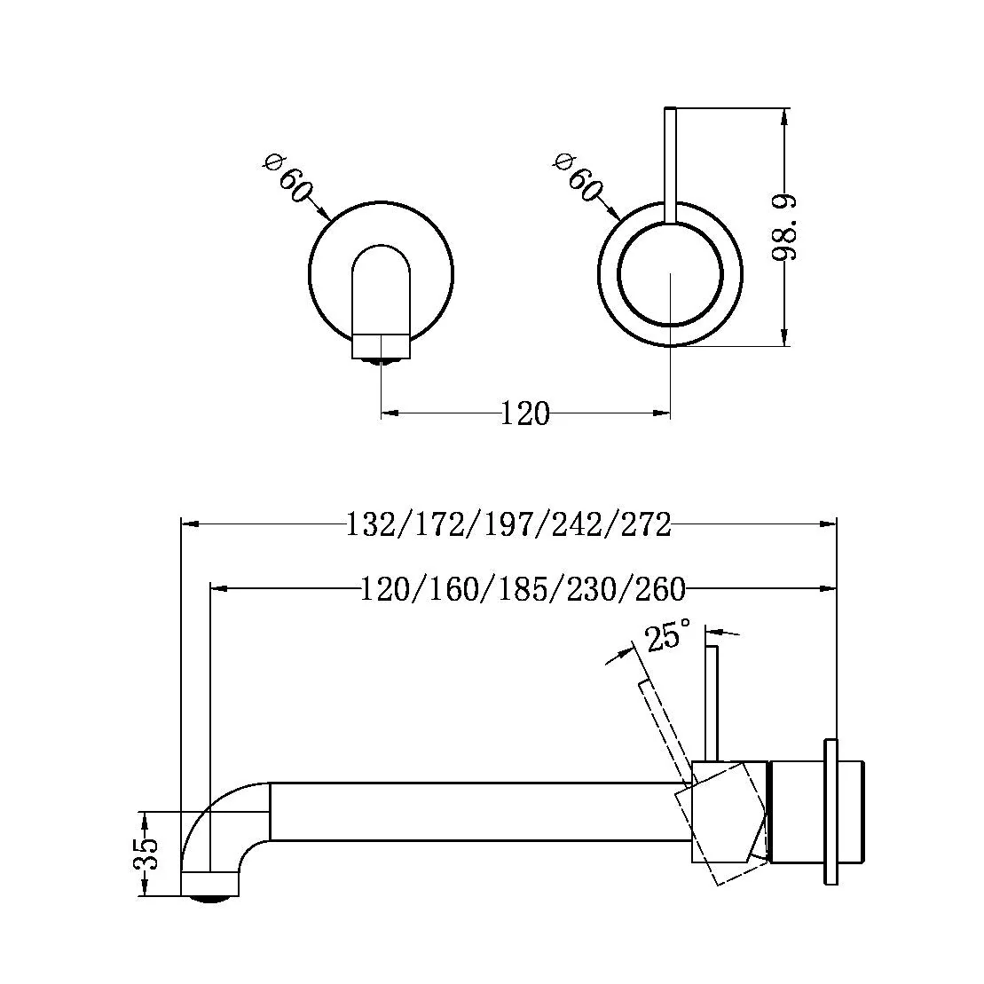 Nero Mecca Wall Basin/Bath Mixer Separate Back Plate Handle Up - Brushed Nickel - Image 5