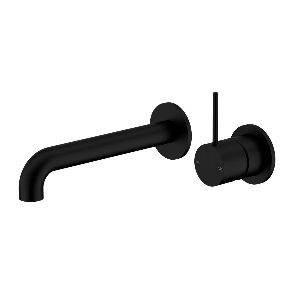 Nero Mecca Wall Basin/Bath Mixer Separate Back Plate Handle Up - Black Matte