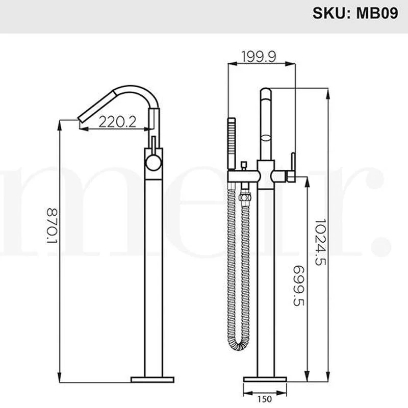 Meir Freestanding Round Bath Mixer Tap with Hand Spray - Black Matte - Image 3