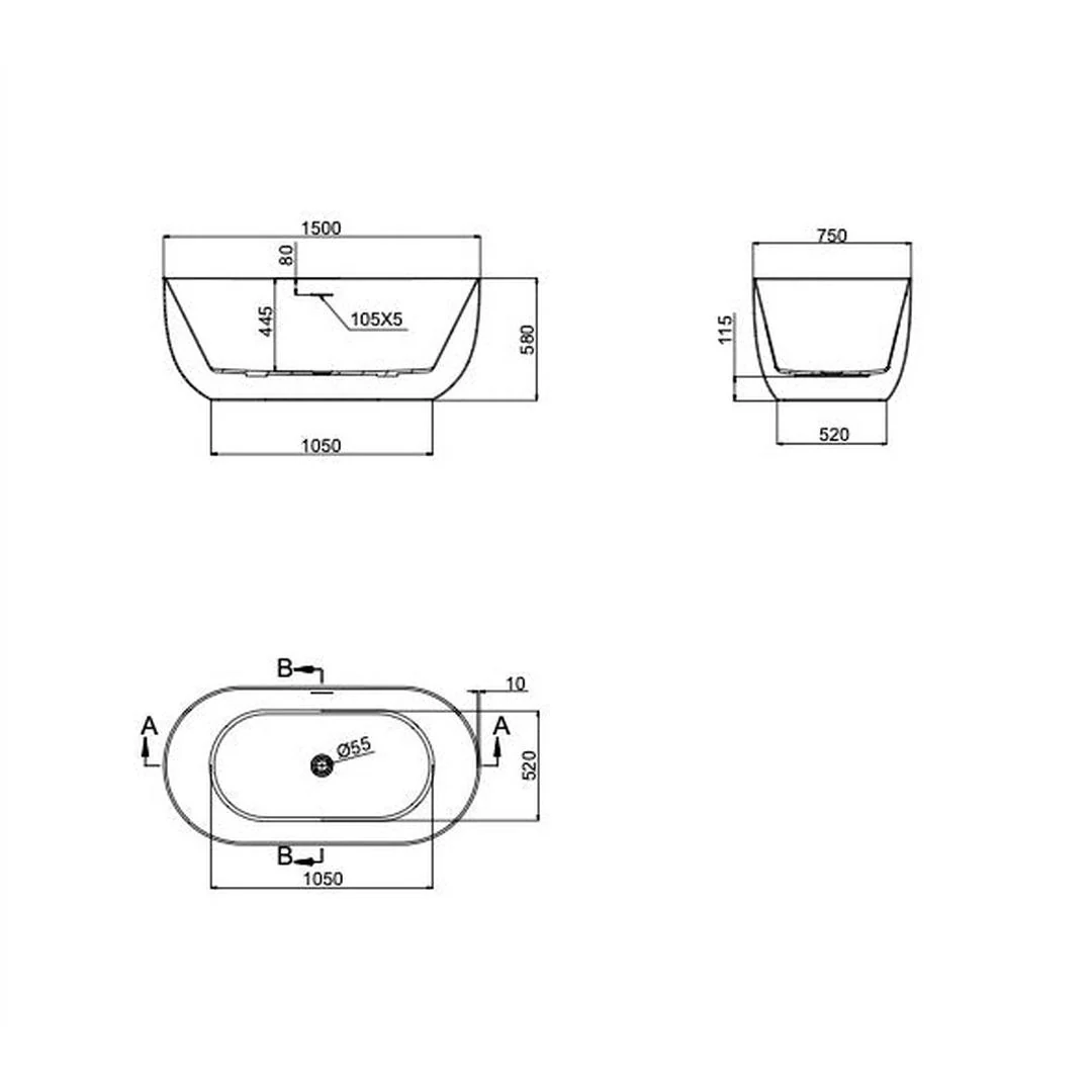Linsol Nora 1500mm Freestanding Bath - Matte White - Image 2