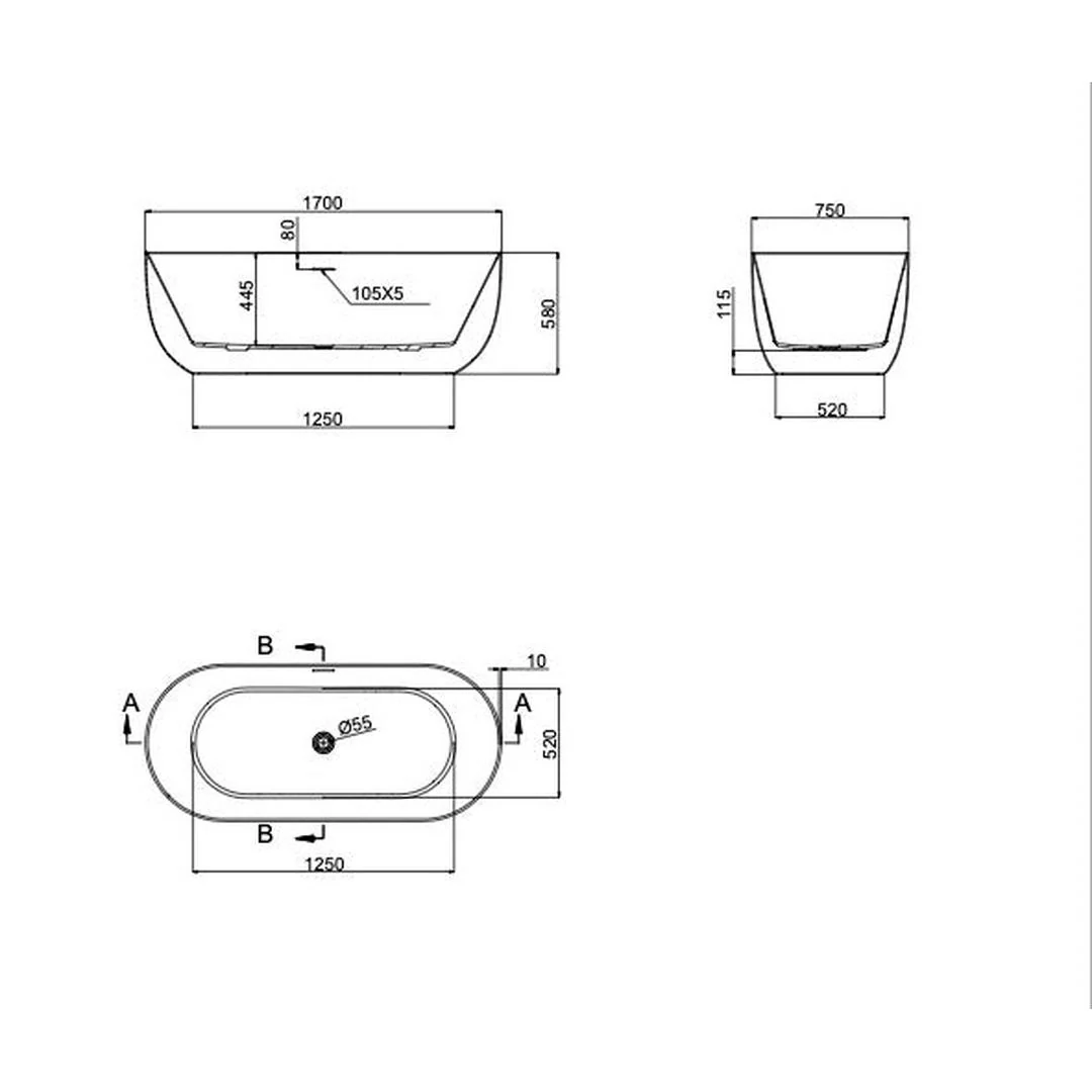 Linsol Nora 1700mm Freestanding Bath - Gloss White - Image 2