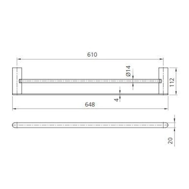 Oliveri Madrid Double Towel Rail 650mm - Brushed Nickel - Image 2