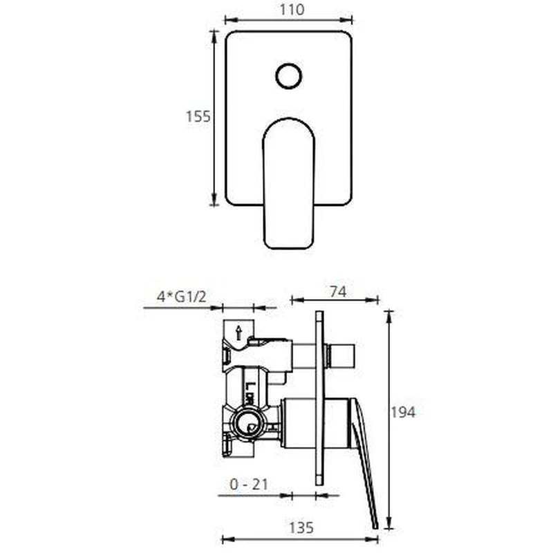 Oliveri Paris Wall Mixer With Diverter - Brushed Nickel - Image 2