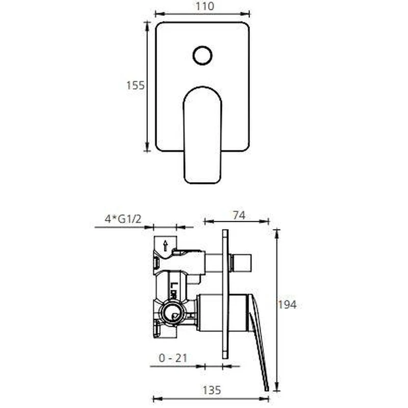 Oliveri Paris Wall Mixer With Diverter - Chrome - Image 2