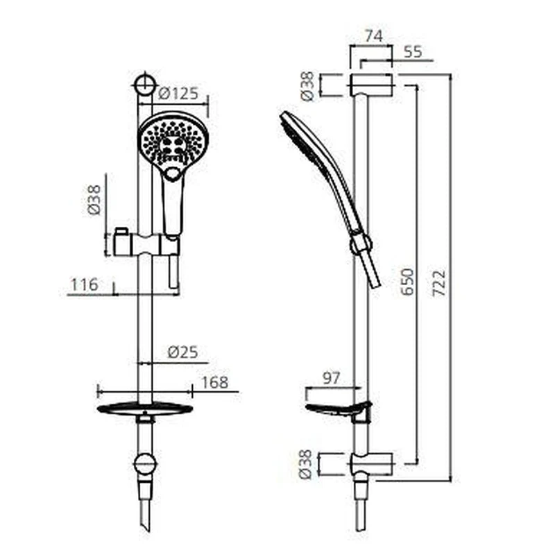 Oliveri Rome Hand Shower With Rail - Black Matte - Image 2