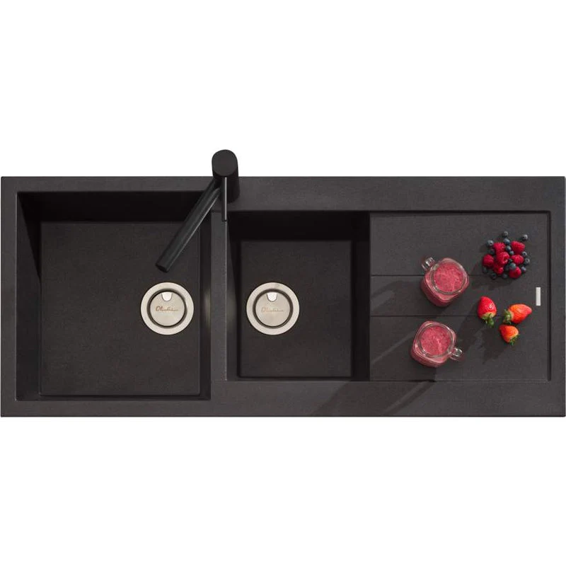 Oliveri Santorini 1 & 3/4 Bowl Topmount Sink With Drainer - Black