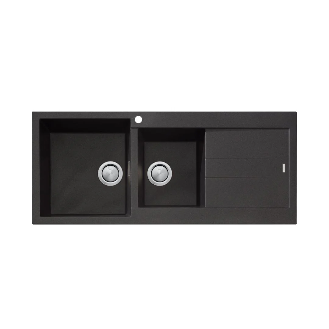 Oliveri Santorini 1 & 3/4 Bowl Topmount Sink With Drainer - Black - Image 2
