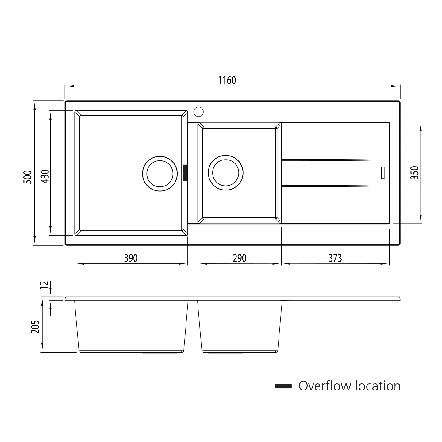 Oliveri Santorini 1 & 3/4 Bowl Topmount Sink With Drainer - Black - Image 3
