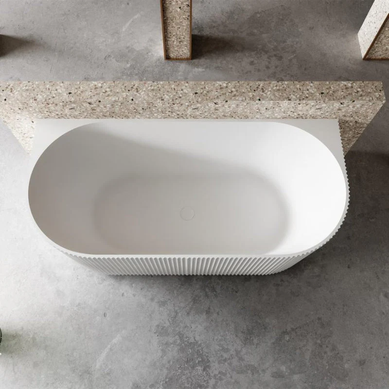Onyx V-Groove Fluted Round Back To Wall Bath - Matte White