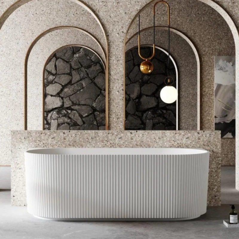 Onyx V-Groove Fluted Round Back To Wall Bath - Matte White - Image 3