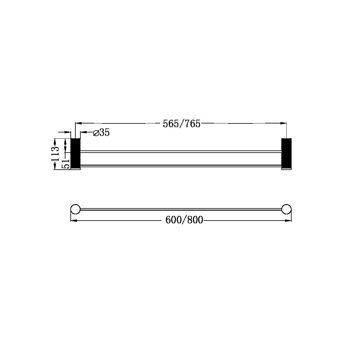 Nero Opal Double Towel Rail 600/800mm - Graphite - Image 4